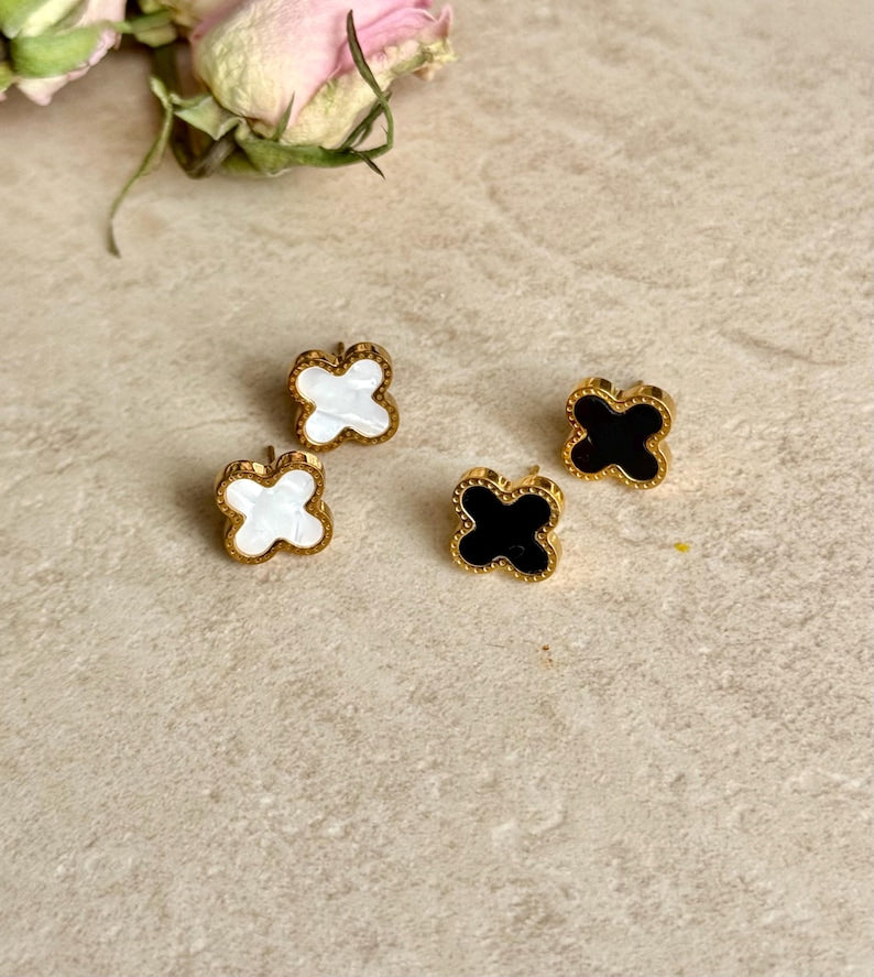 Dainty Clover Stud Earrings Black