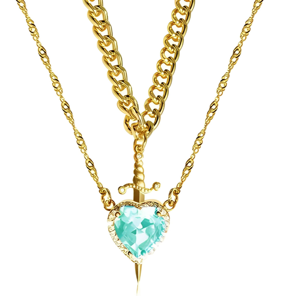 Matching Heart and Sword Necklace Set