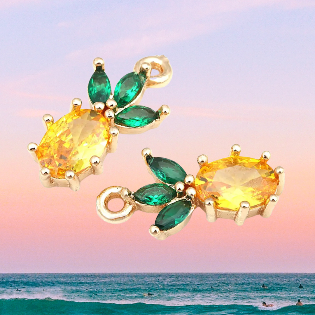 Crystal Pineapple Earrings | Gouden Ananas Oorbellen met Kristallen voor Zomer