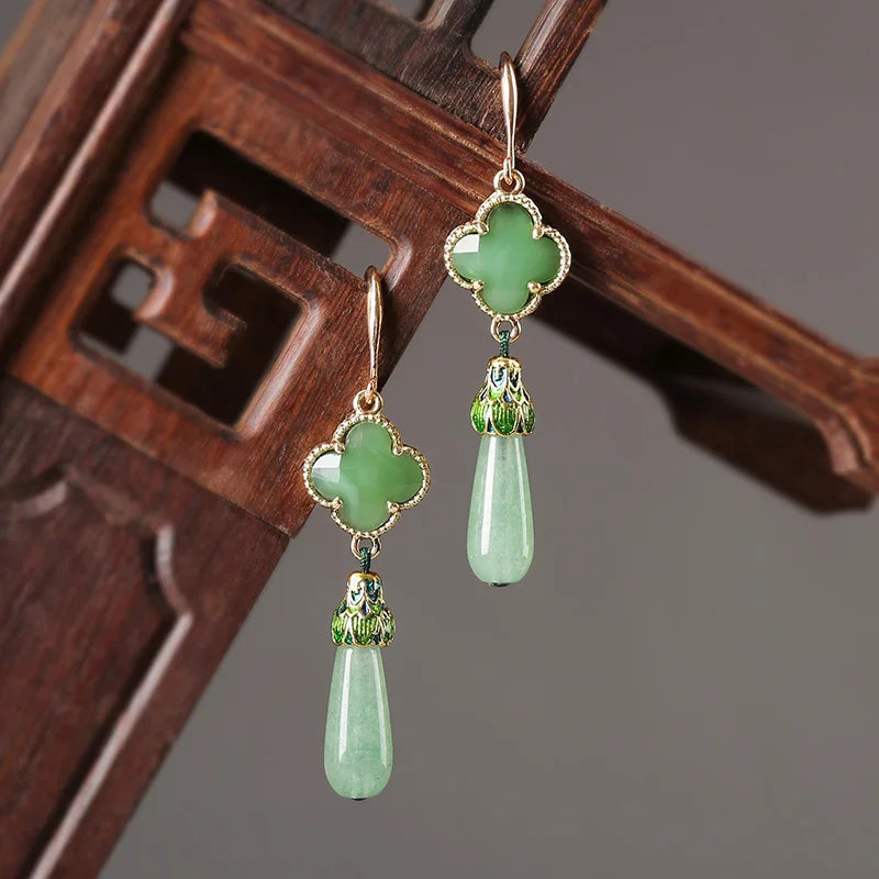 Lucky Green Earrings | Groen en Gouden Jade  Oorbellen