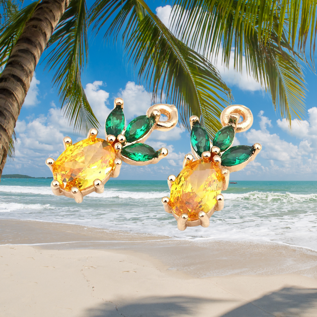 Crystal Pineapple Earrings | Gouden Ananas Oorbellen met Kristallen voor Zomer