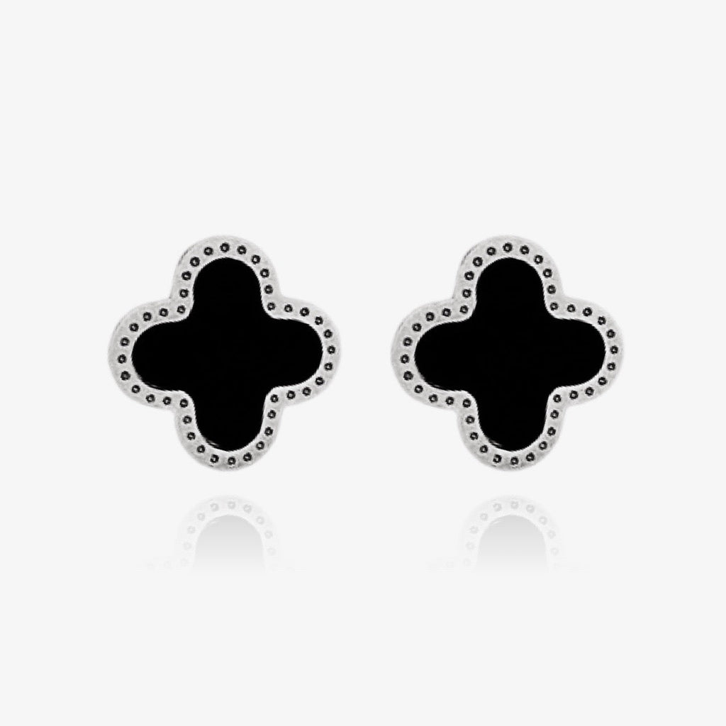 Dainty Clover Stud Earrings Black
