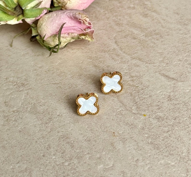 Dainty Clover Stud Earrings White