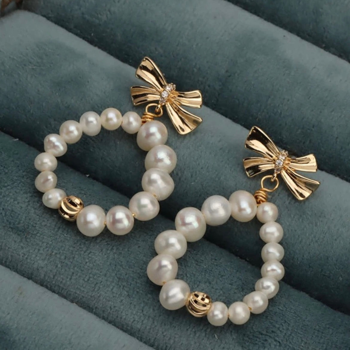 Pearl Bow Tie Hoops