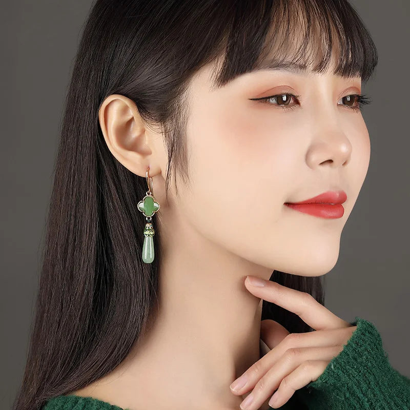 Lucky Green Earrings | Groen en Gouden Jade  Oorbellen