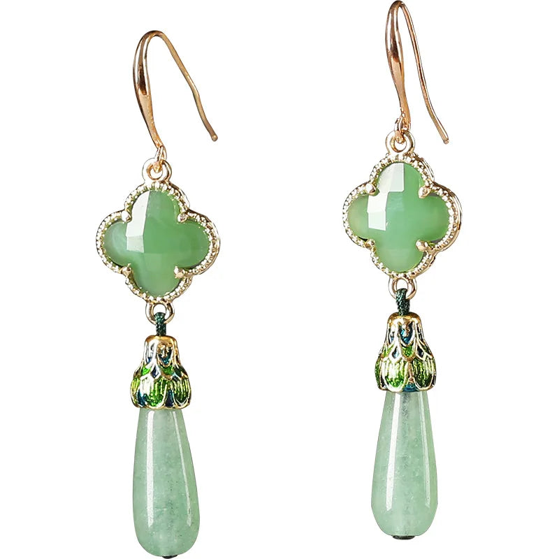 Lucky Green Earrings | Groen en Gouden Jade  Oorbellen
