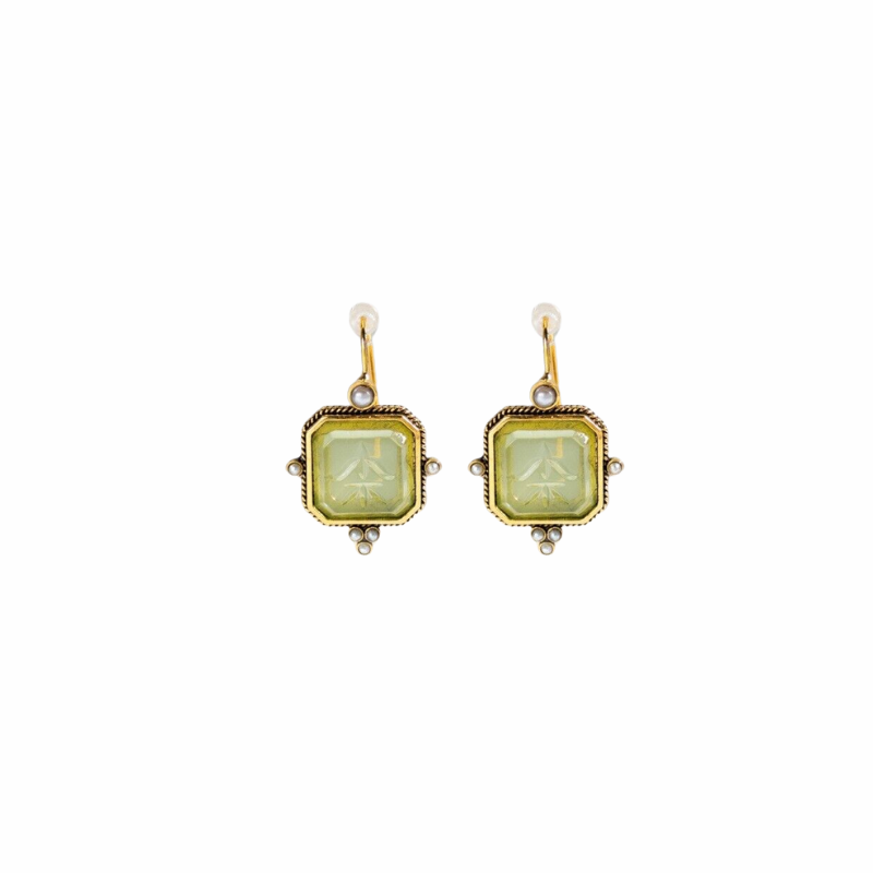 Vintage Green & Pearl Earrings | 14k Plated Gold