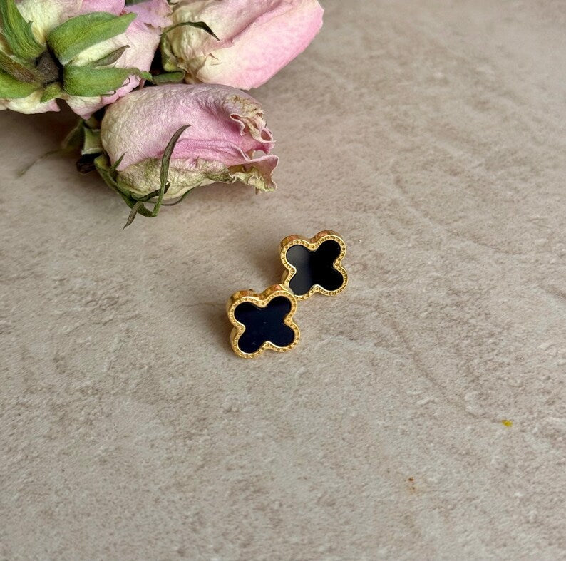 Dainty Clover Stud Earrings Black