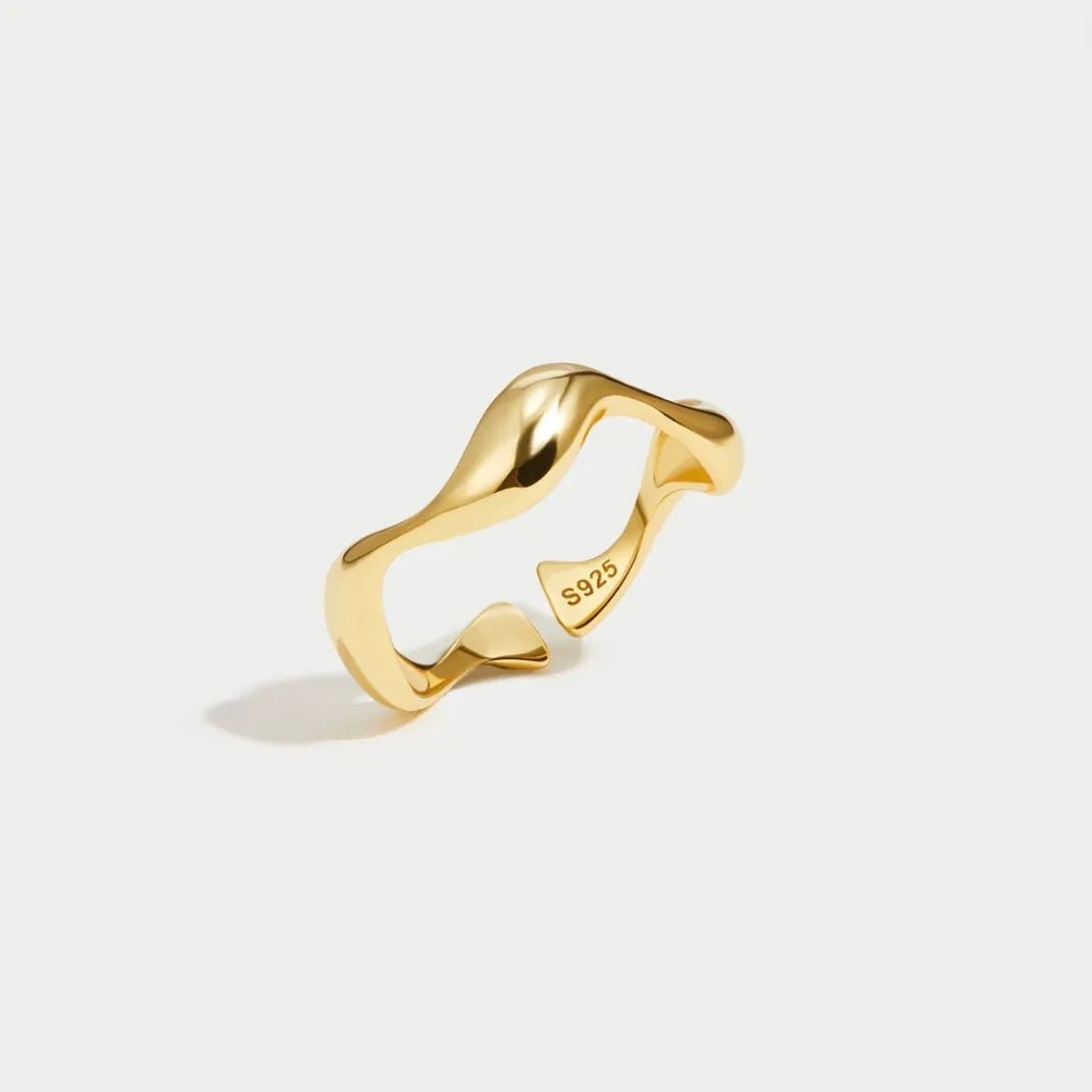 Minimalistische Ring - Oceaan Inspiratie - 18K Verguld, Sterling Zilver, Verstelbare Ringmaat - Perfect voor Elke Gelegenheid