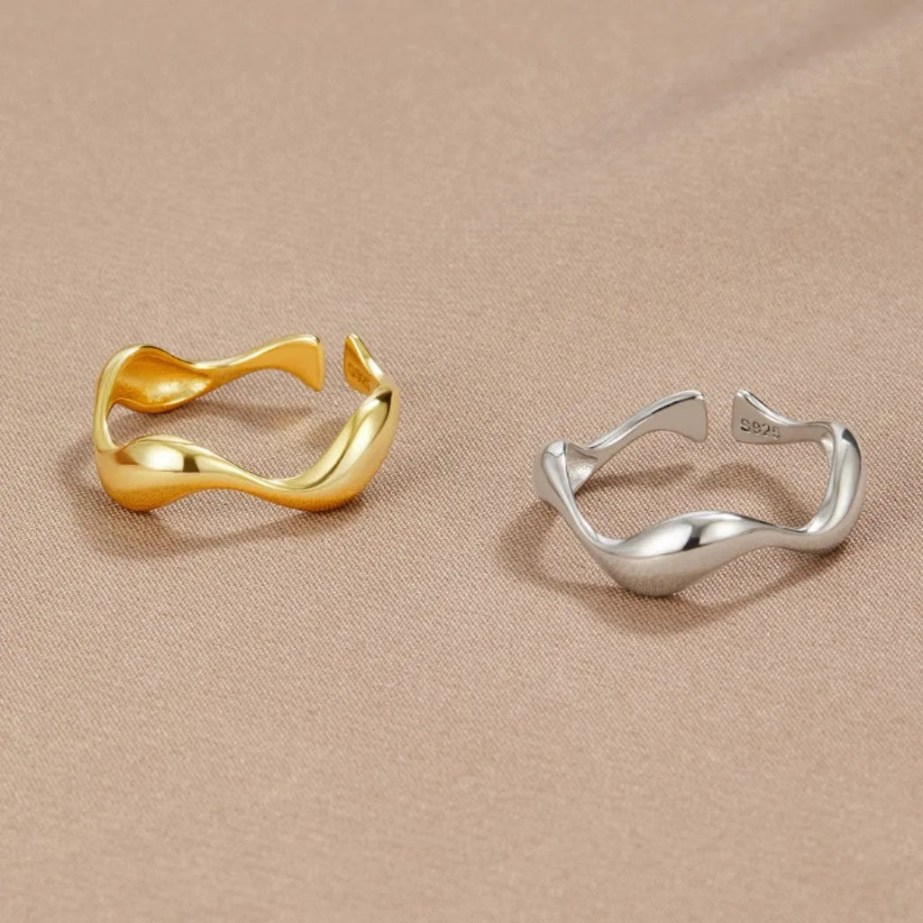 Minimalistische Ring - Oceaan Inspiratie - 18K Verguld, Sterling Zilver, Verstelbare Ringmaat - Perfect voor Elke Gelegenheid