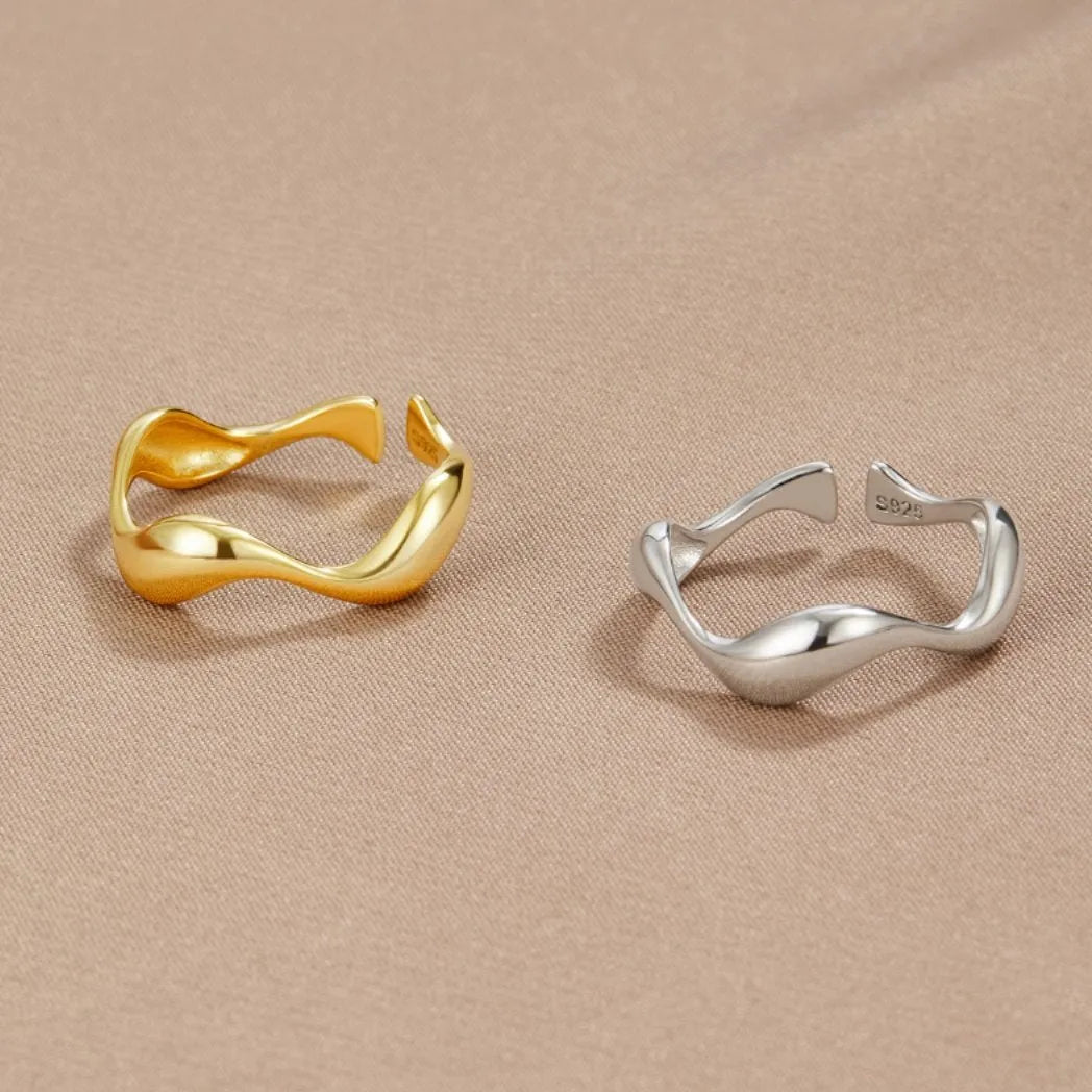 Minimalistische Ring - Oceaan Inspiratie - 18K Verguld, Sterling Zilver, Verstelbare Ringmaat - Perfect voor Elke Gelegenheid