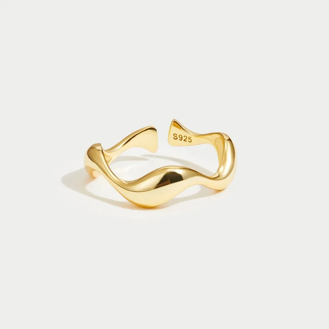Minimalistische Ring - Oceaan Inspiratie - 18K Verguld, Sterling Zilver, Verstelbare Ringmaat - Perfect voor Elke Gelegenheid
