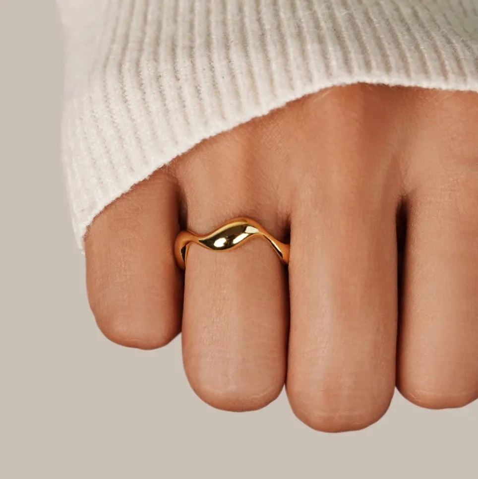 Minimalistische Ring - Oceaan Inspiratie - 18K Verguld, Sterling Zilver, Verstelbare Ringmaat - Perfect voor Elke Gelegenheid