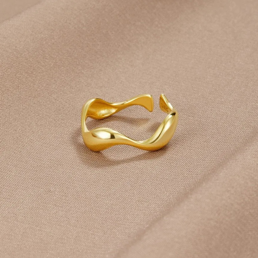 Minimalistische Ring - Oceaan Inspiratie - 18K Verguld, Sterling Zilver, Verstelbare Ringmaat - Perfect voor Elke Gelegenheid