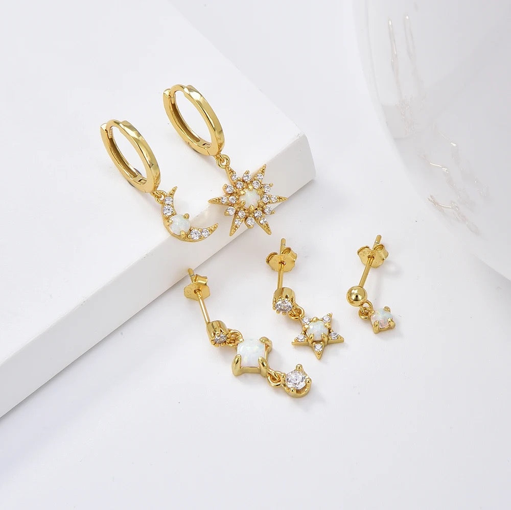 Opal Stars Earrings Set