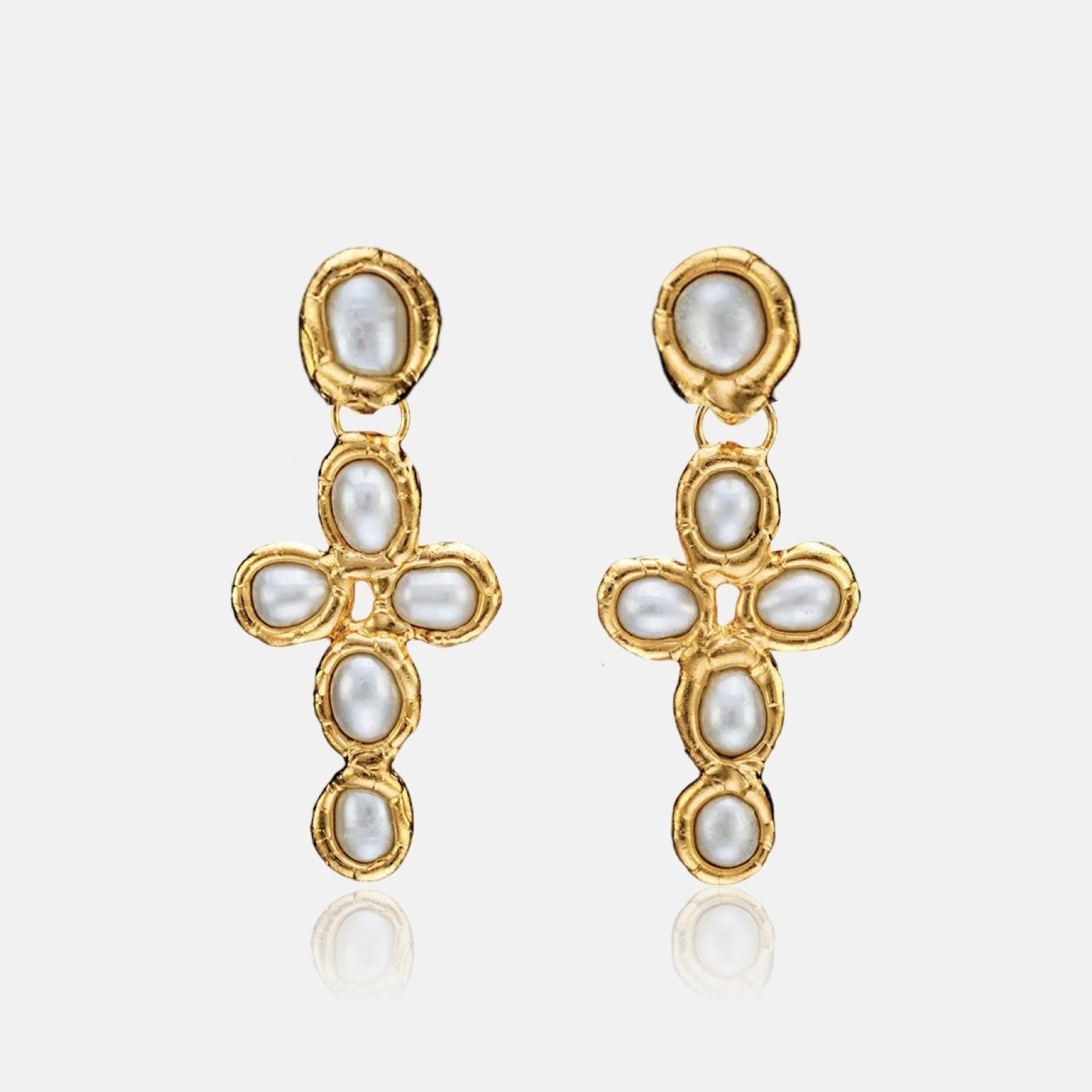 Molten Cross Earrings - Natural Pearl