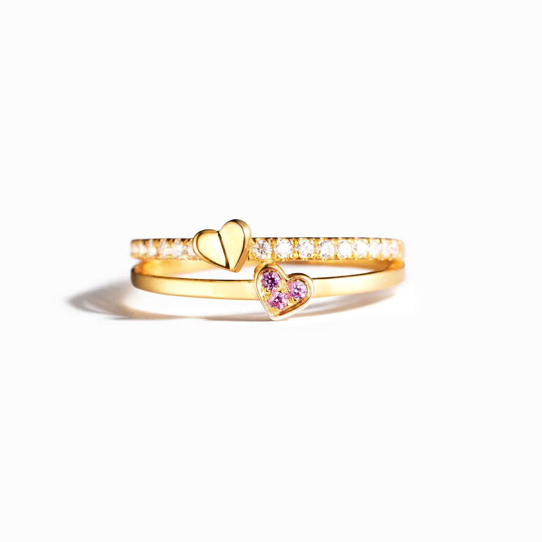 Mother & Daughter - Double heart Ring