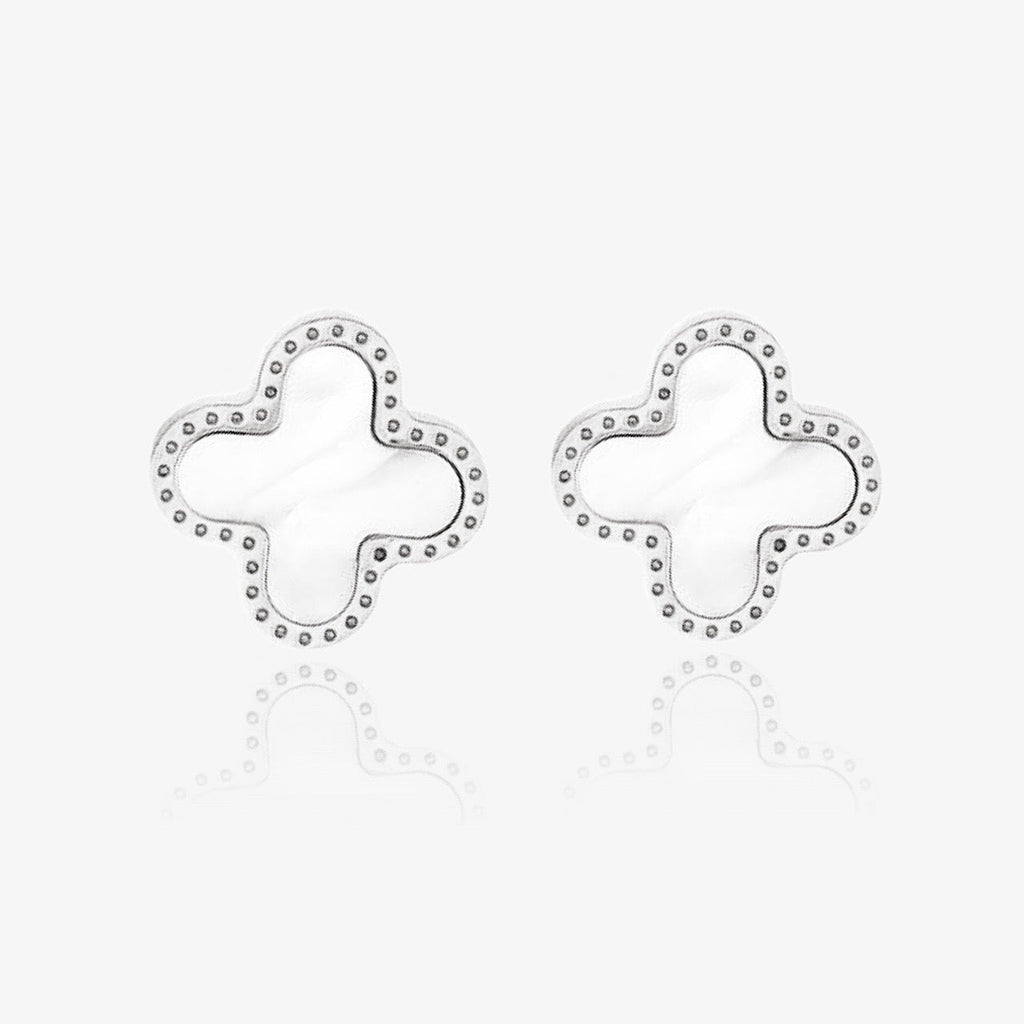 Dainty Clover Stud Earrings White