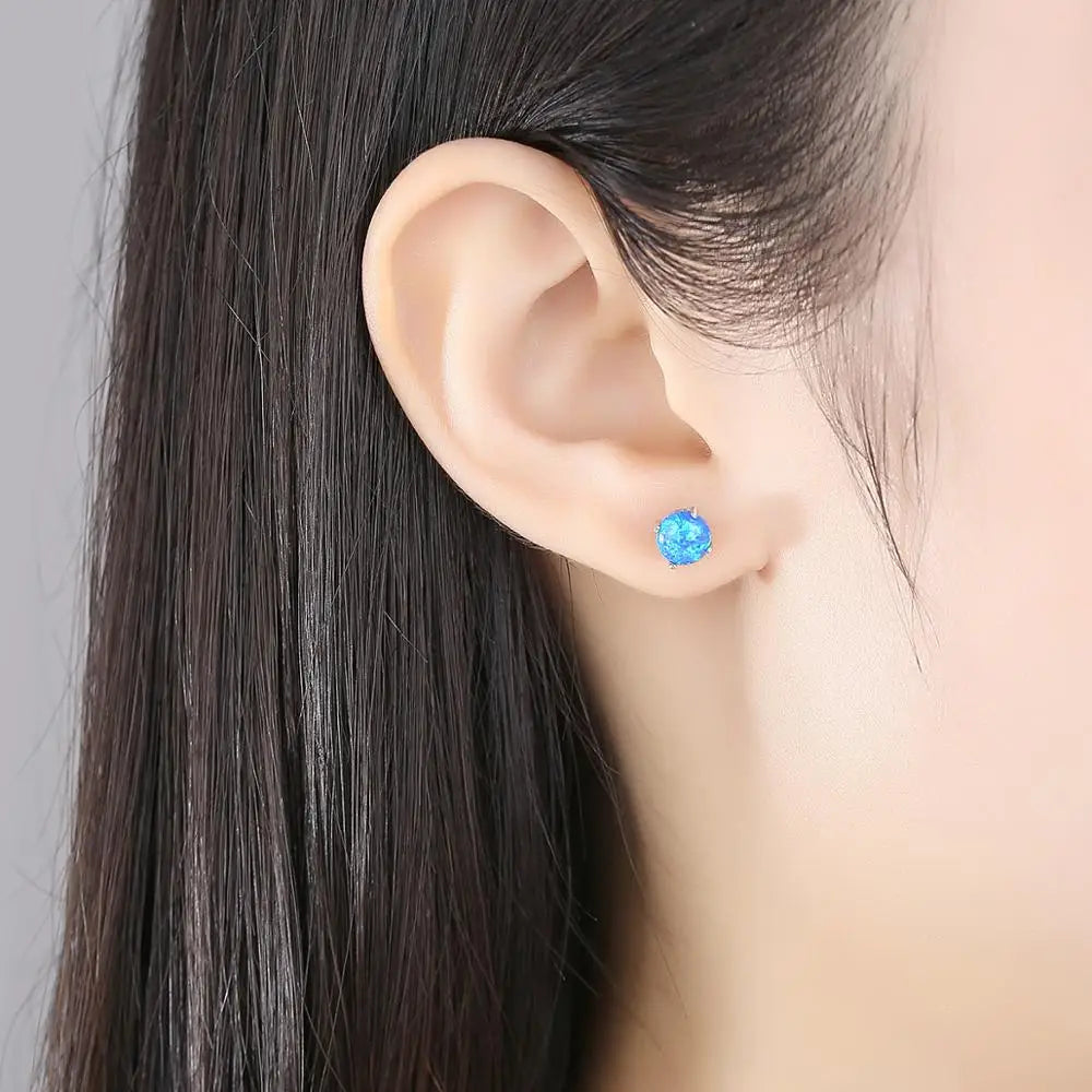 Fire Opal Stud Earrings | 925 Sterling Silver Vintage Style for Women