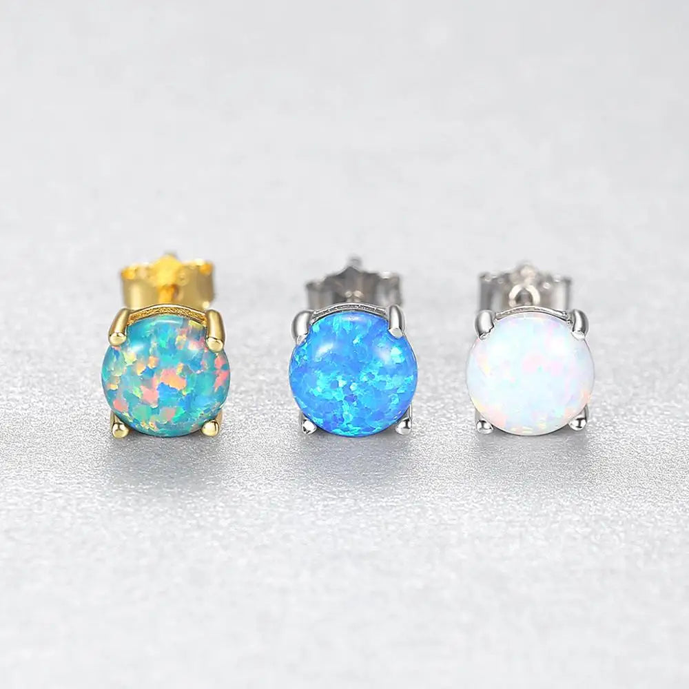 Fire Opal Stud Earrings | 925 Sterling Silver Vintage Style for Women