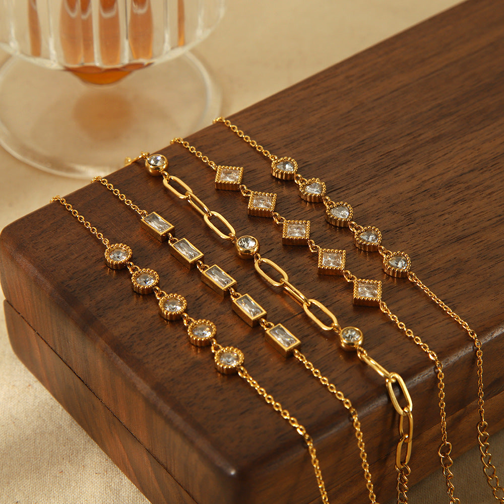 Visconte | Elegante Geometrische Armband van 18K Verguld Roestvrij Staal met Zirkoon