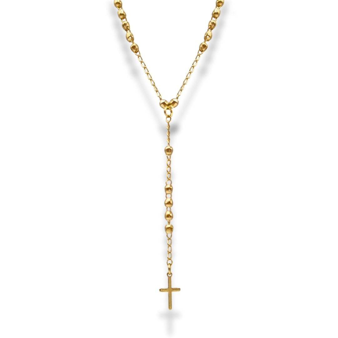 Visconte | Rozenkrans Ketting Met Kralen Goldfilled - Kruisje Hanger - Geloof Sieraad