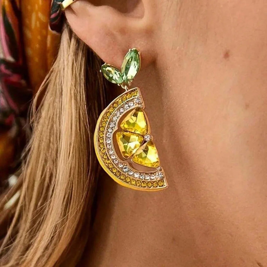 Crystal Lemon Earrings | Gouden Citrusoorringen met Kristallen voor de Zomer