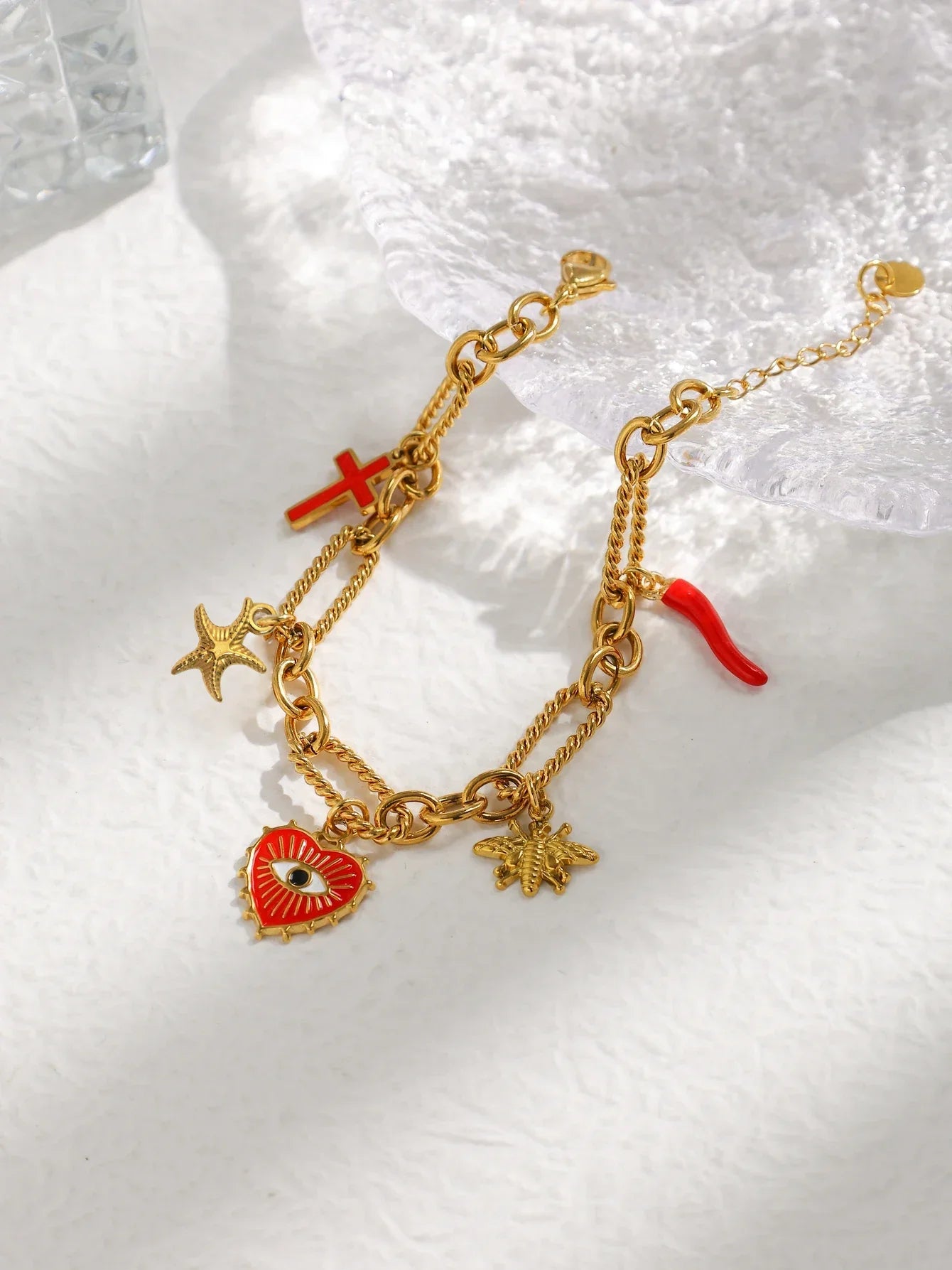 Spiritual Eye Armband | 18k Verguld Goud | Beschermende Enkelband & Armband in Eén