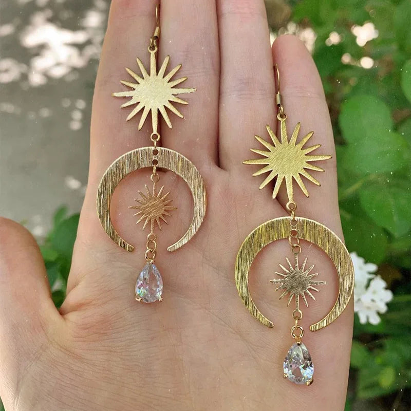 Bohemian Sun & Moon Dangle Earrings | 925 Sterling Silver