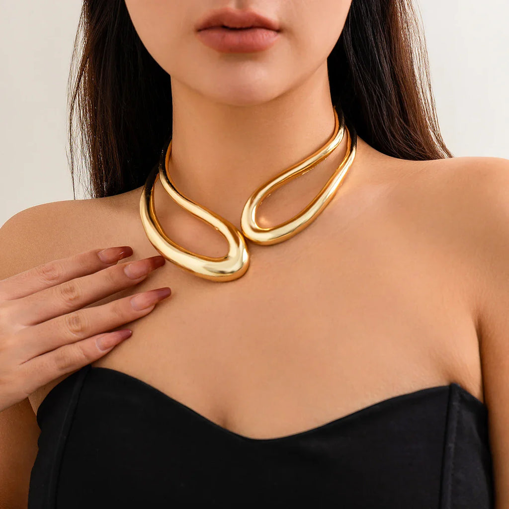 Geometrische Statement Choker XXL | 14K Verguld Goud – Strakke Power Look