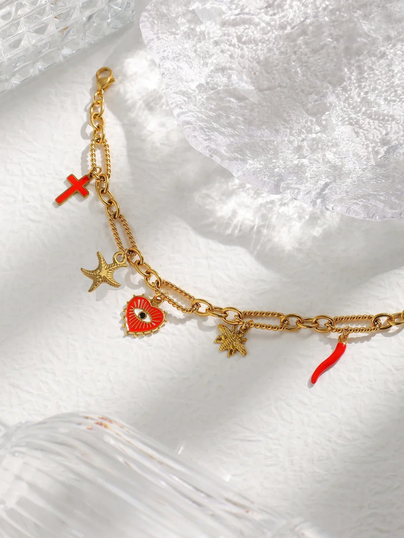 Spiritual Eye Armband | 18k Verguld Goud | Beschermende Enkelband & Armband in Eén