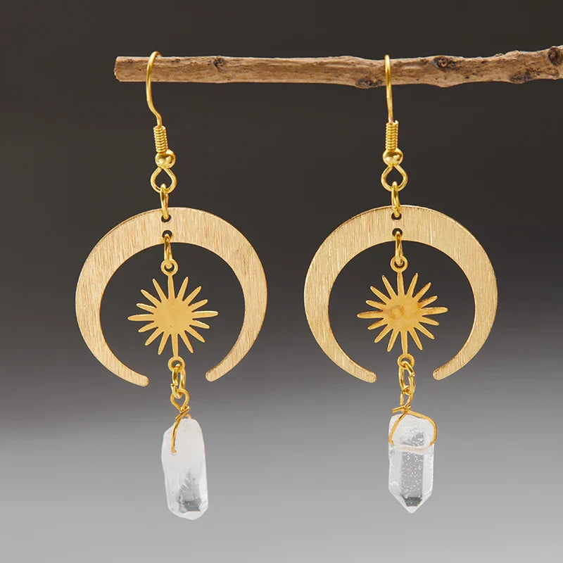 Bohemian Sun & Moon Dangle Earrings | 925 Sterling Silver