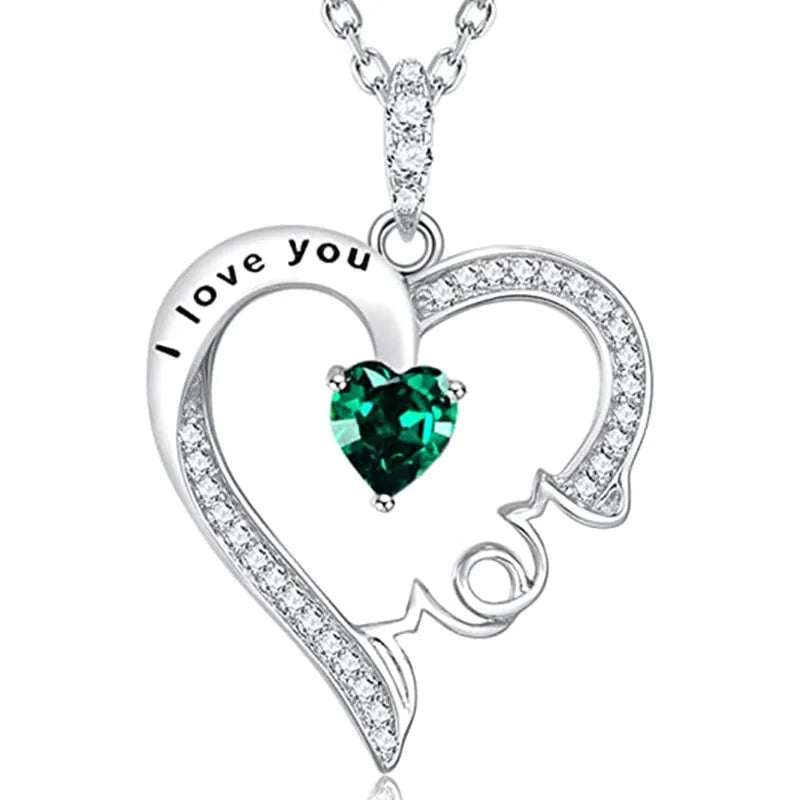 Emerald Mother’s Day Necklace | I Love You Mom – 925 Sterling Silver Geschenk met Betekenis
