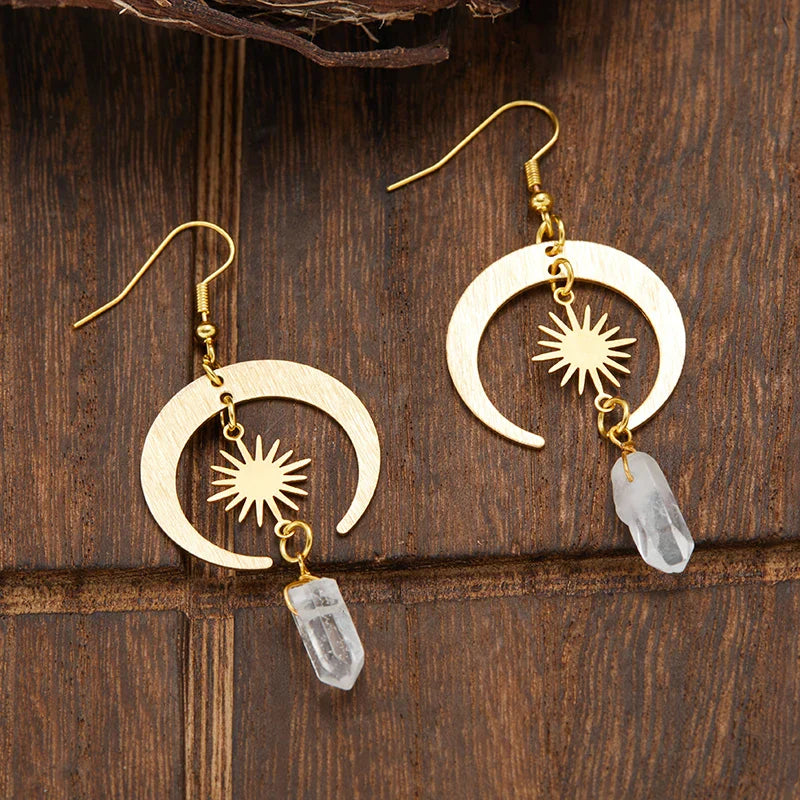 Bohemian Sun & Moon Dangle Earrings | 925 Sterling Silver
