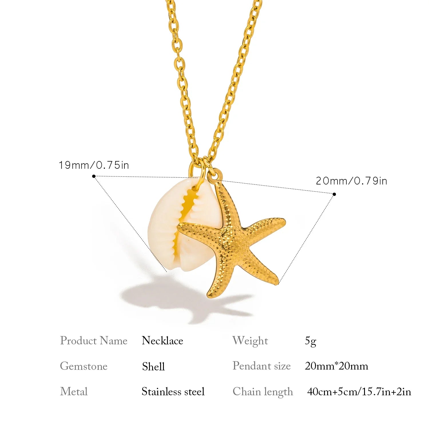 Beach Shell Necklace | Gouden Damesketting met Schelp, Schildpad of Zeester