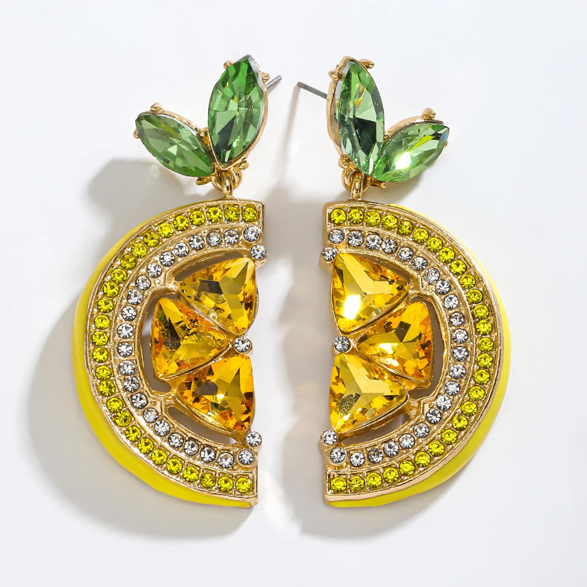Crystal Lemon Earrings | Gouden Citrusoorringen met Kristallen voor de Zomer
