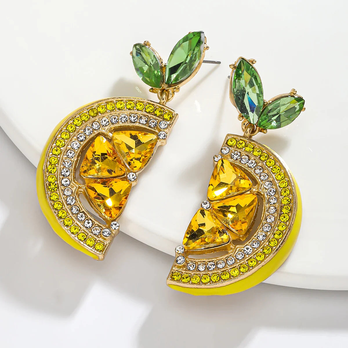 Crystal Lemon Earrings | Gouden Citrusoorringen met Kristallen voor de Zomer