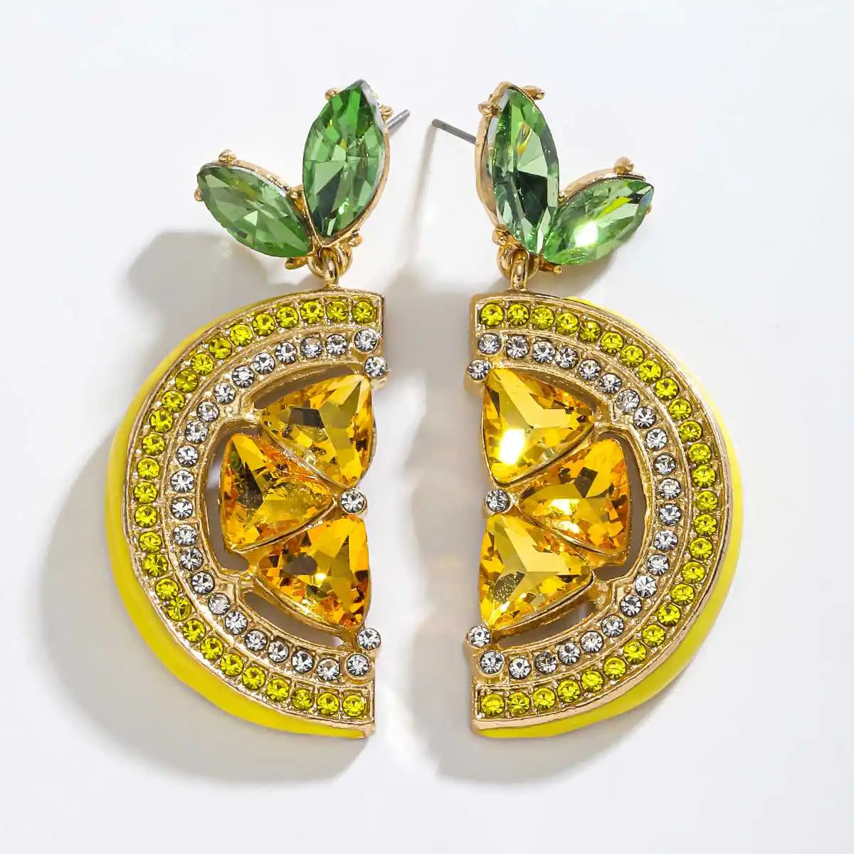 Crystal Lemon Earrings | Gouden Citrusoorringen met Kristallen voor de Zomer