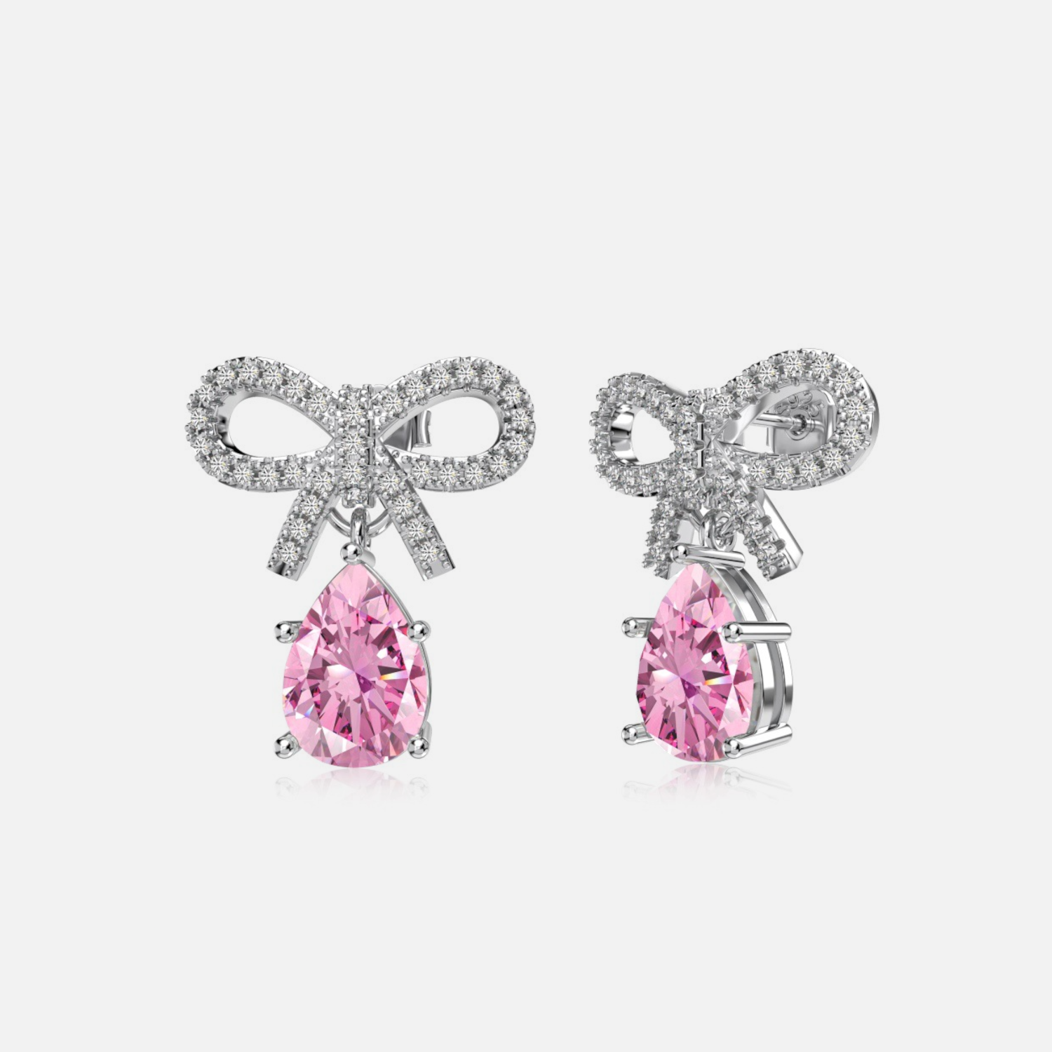 Pink Crystal Teardrop Bow Earrings | Luxe Oorbellen voor Dames