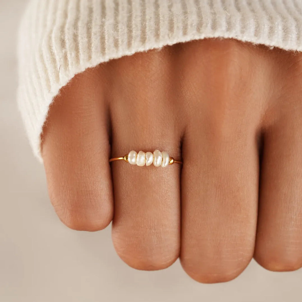 Parelring - Elegante Stijl - Natuurlijke Zoetwaterparel, 18K Verguld, Hypoallergeen - Perfect voor Elke Gelegenheid