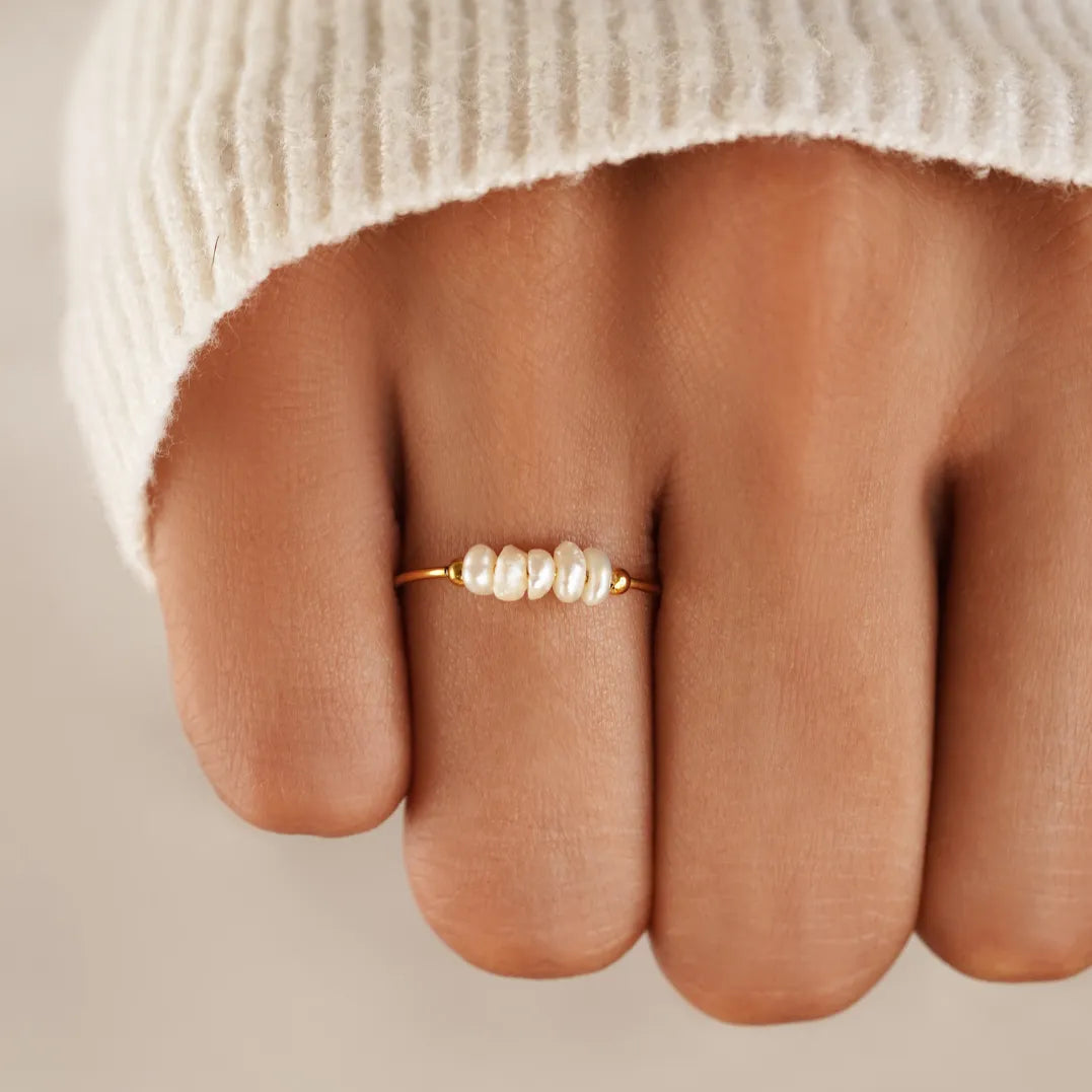 Parelring - Elegante Stijl - Natuurlijke Zoetwaterparel, 18K Verguld, Hypoallergeen - Perfect voor Elke Gelegenheid