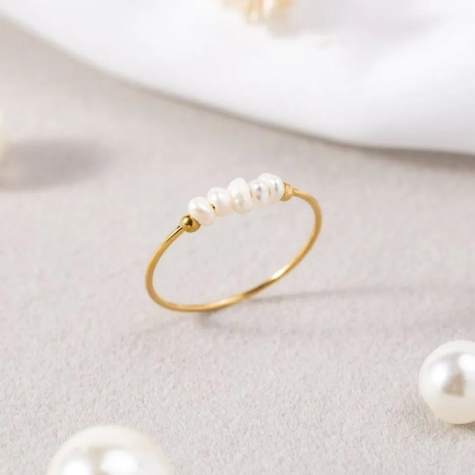 Parelring - Elegante Stijl - Natuurlijke Zoetwaterparel, 18K Verguld, Hypoallergeen - Perfect voor Elke Gelegenheid