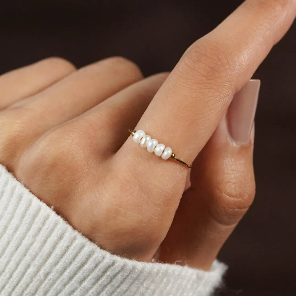 Parelring - Elegante Stijl - Natuurlijke Zoetwaterparel, 18K Verguld, Hypoallergeen - Perfect voor Elke Gelegenheid