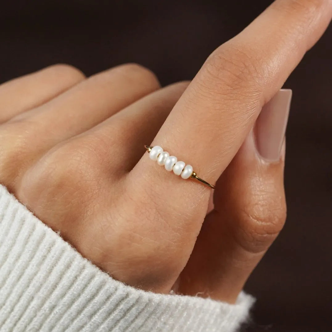 Parelring - Elegante Stijl - Natuurlijke Zoetwaterparel, 18K Verguld, Hypoallergeen - Perfect voor Elke Gelegenheid