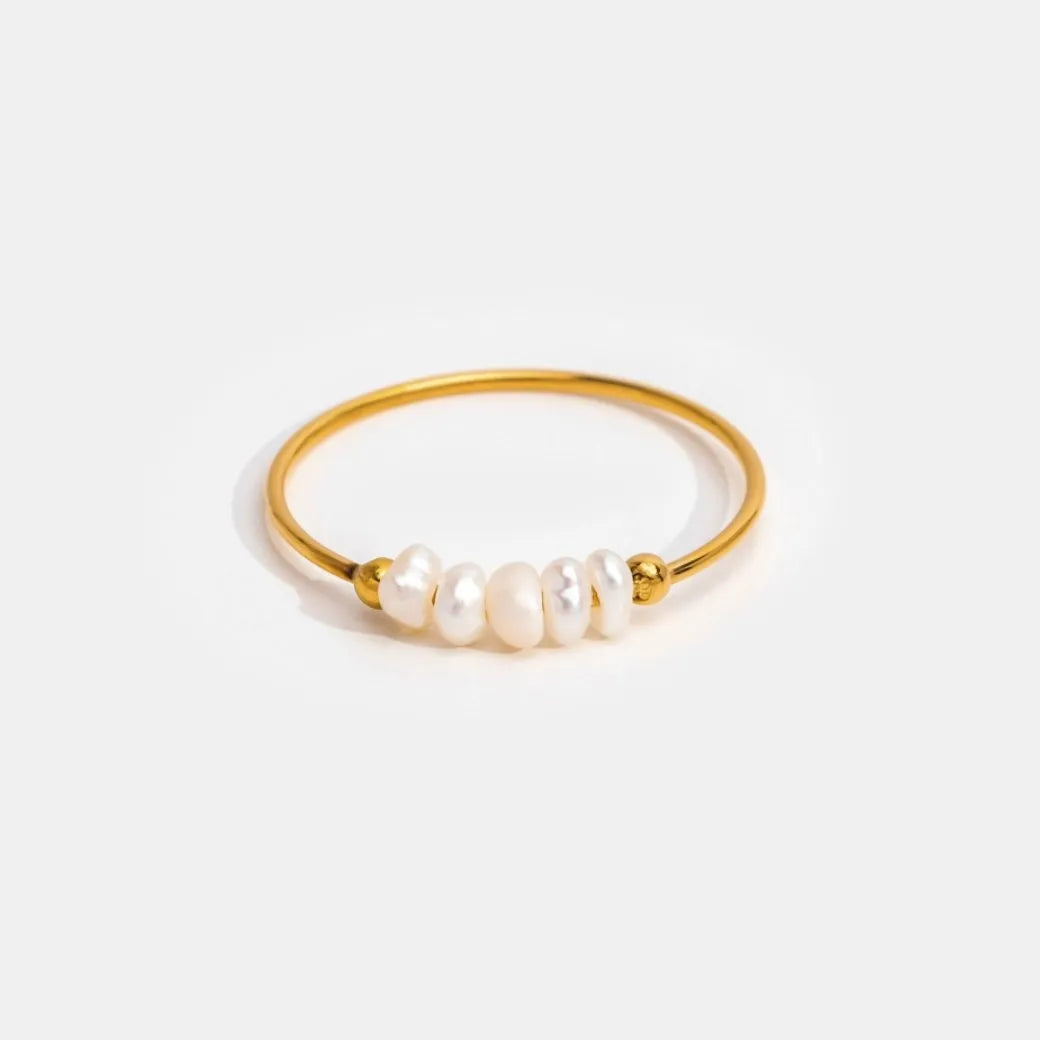 Parelring - Elegante Stijl - Natuurlijke Zoetwaterparel, 18K Verguld, Hypoallergeen - Perfect voor Elke Gelegenheid