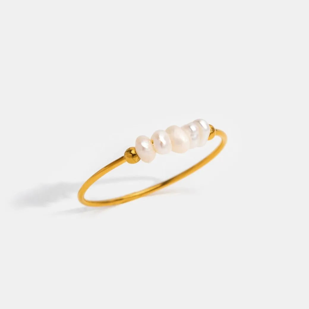 Parelring - Elegante Stijl - Natuurlijke Zoetwaterparel, 18K Verguld, Hypoallergeen - Perfect voor Elke Gelegenheid