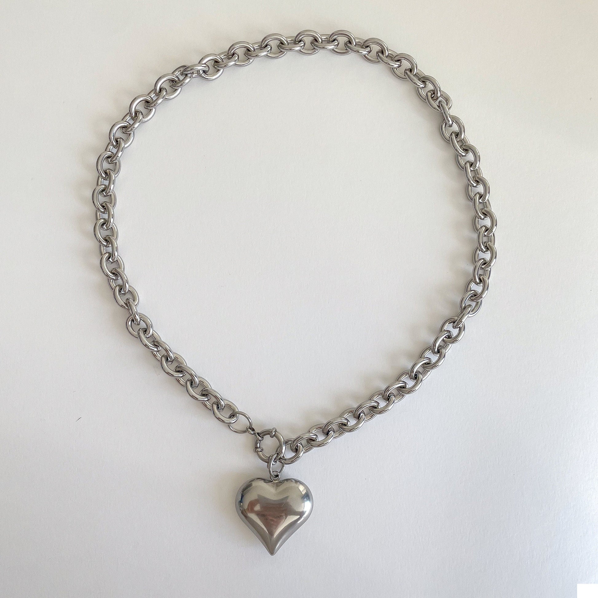 Stainless Steel Puffy Heart Necklace - Stylish Statement Piece