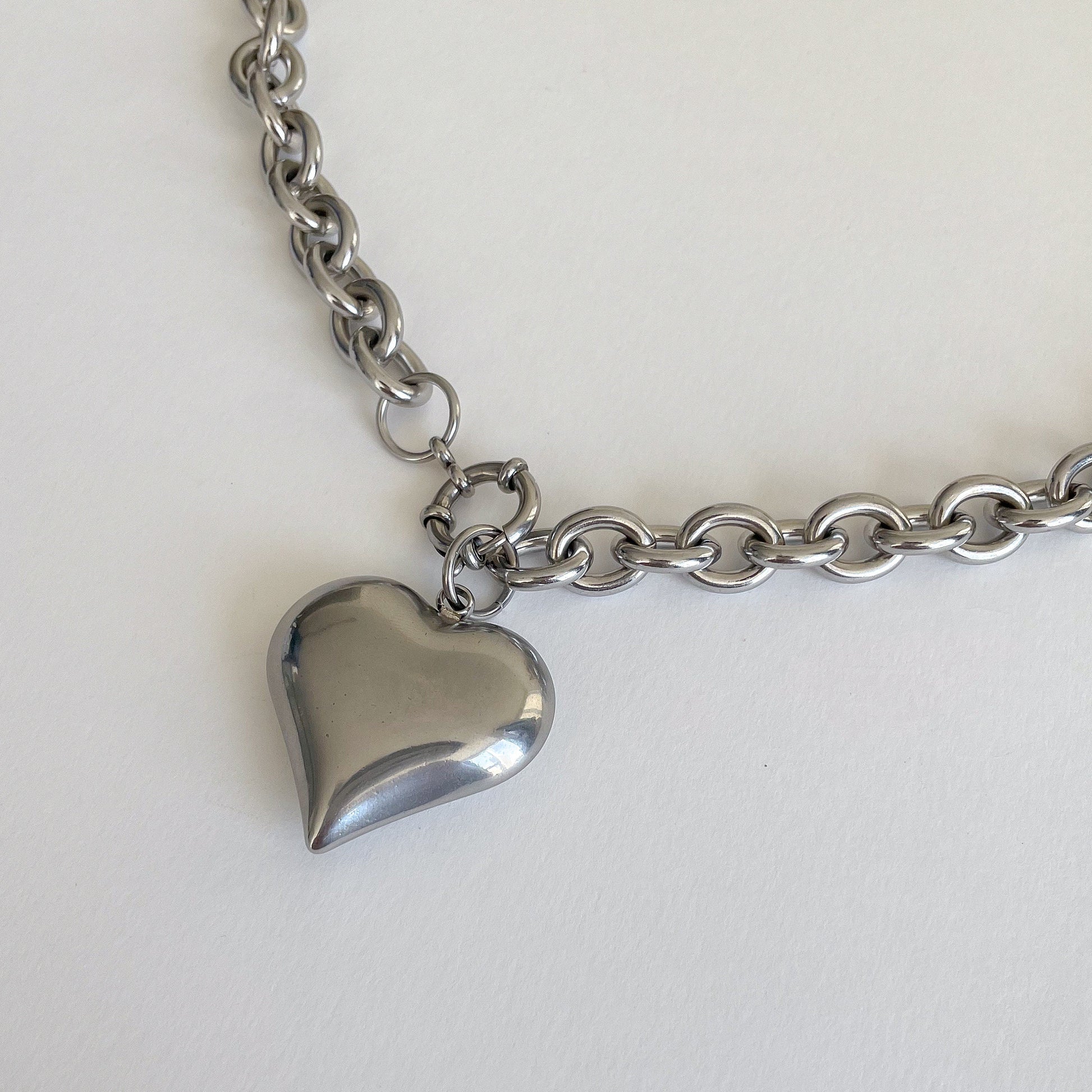 Stainless Steel Puffy Heart Necklace - Stylish Statement Piece