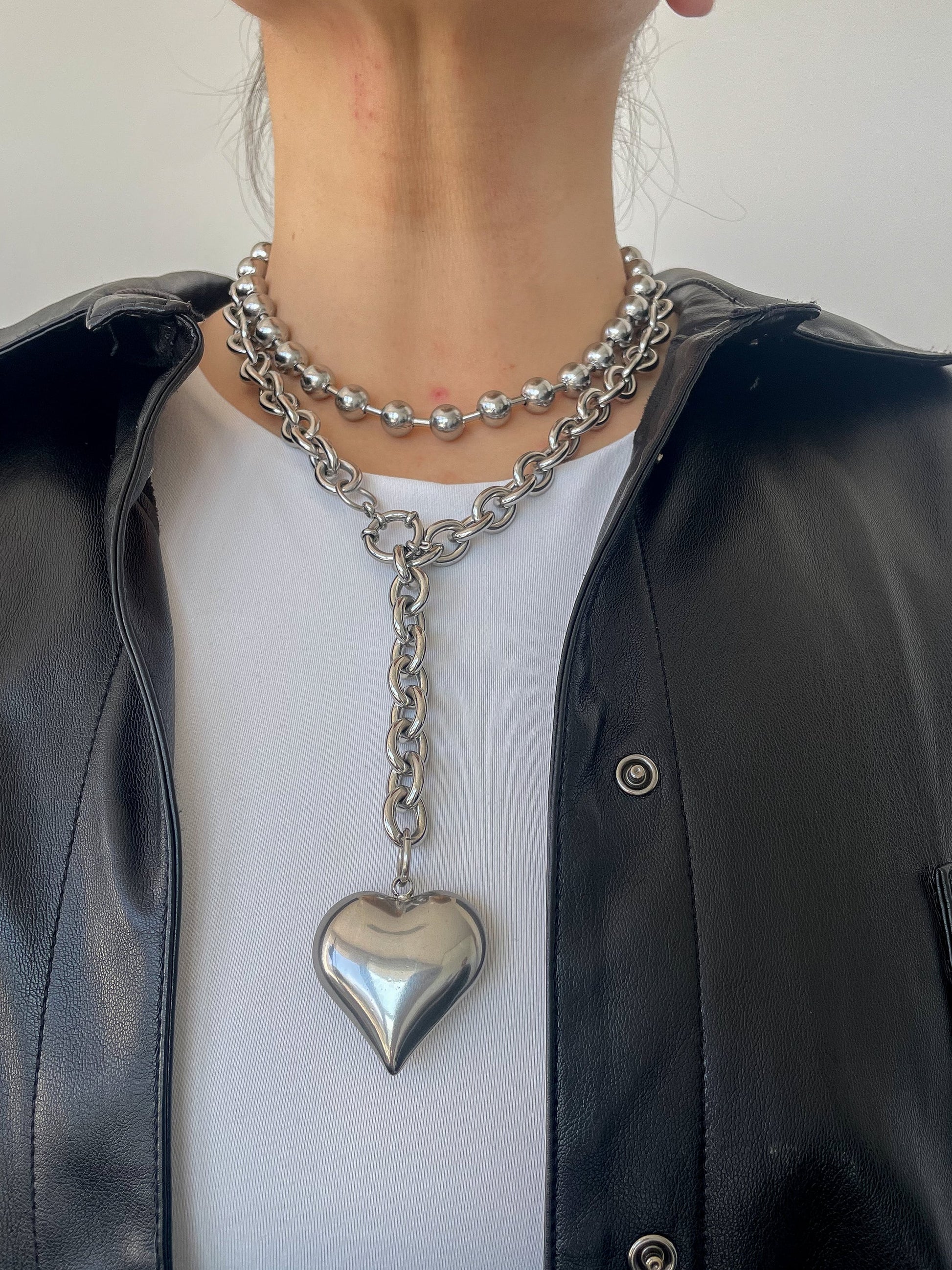 Stainless Steel Puffy Heart Necklace - Stylish Statement Piece