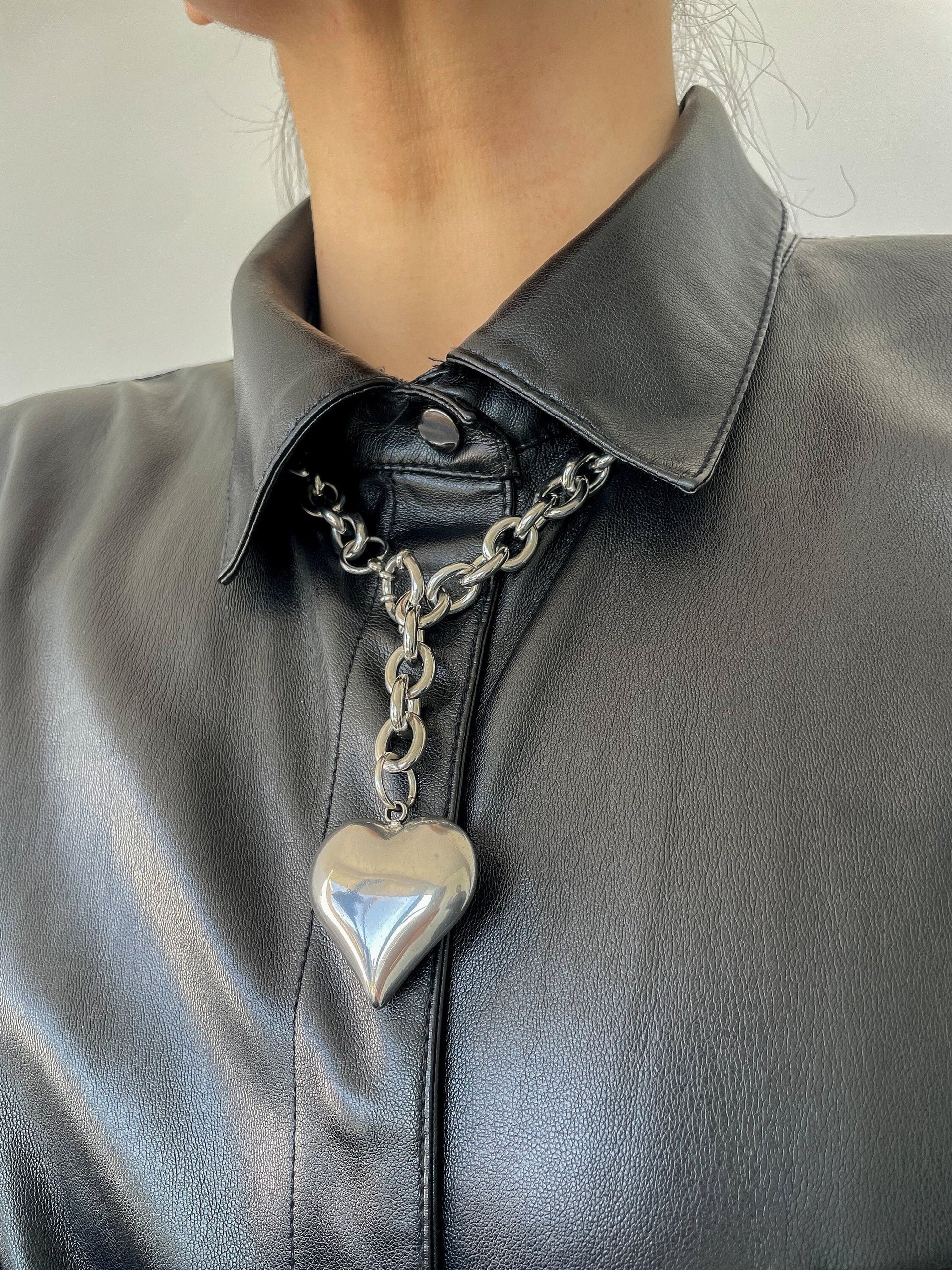 Stainless Steel Puffy Heart Necklace - Stylish Statement Piece